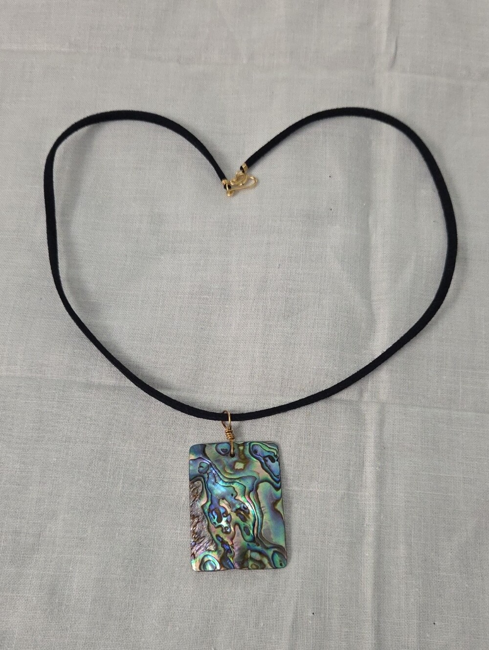 Abalone Shell Rectangle Pendant Necklace - Black Cord